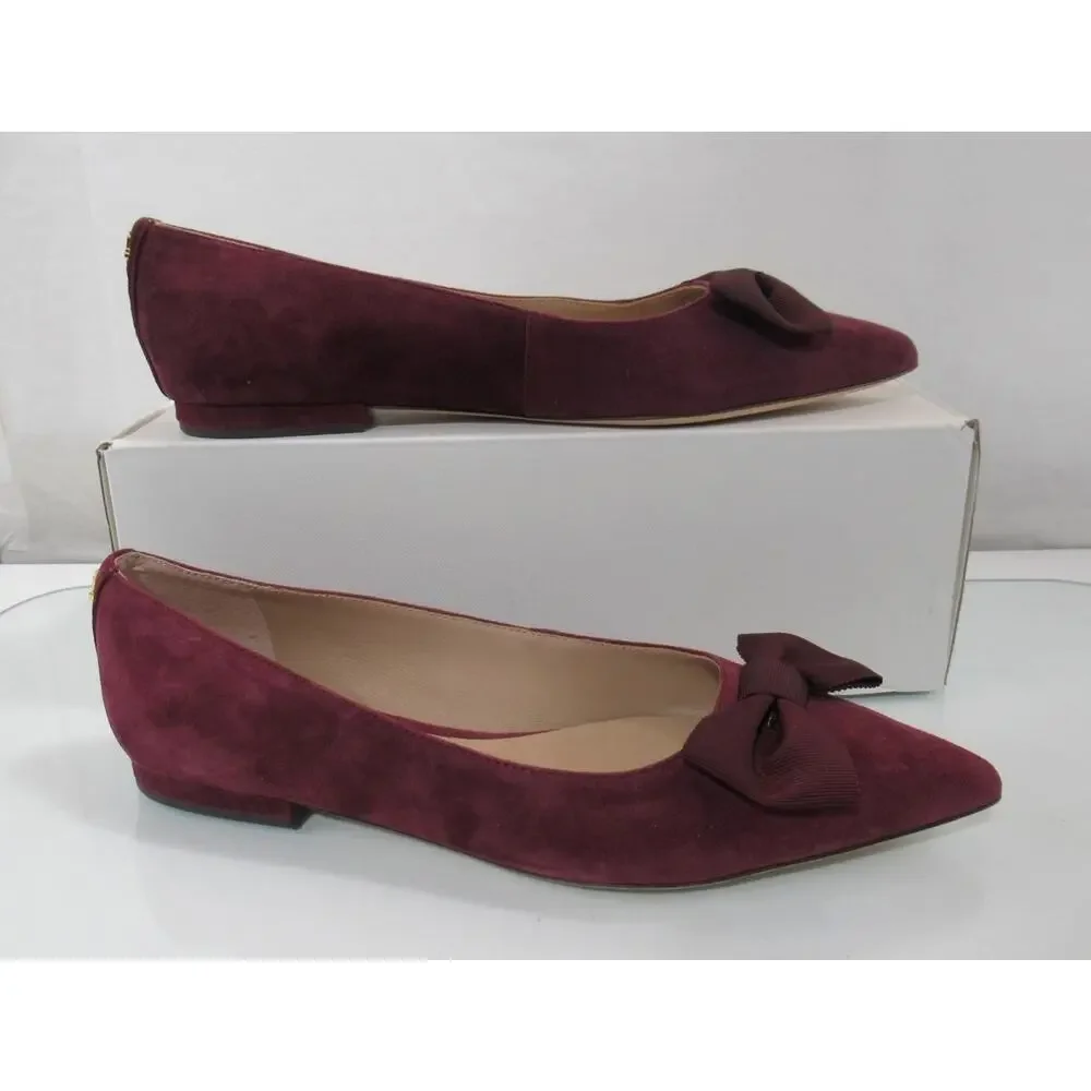 LAUREN Ralph Lauren Londyn Bow Ballet Flat Shoes Suede Red Burgundy Size 9